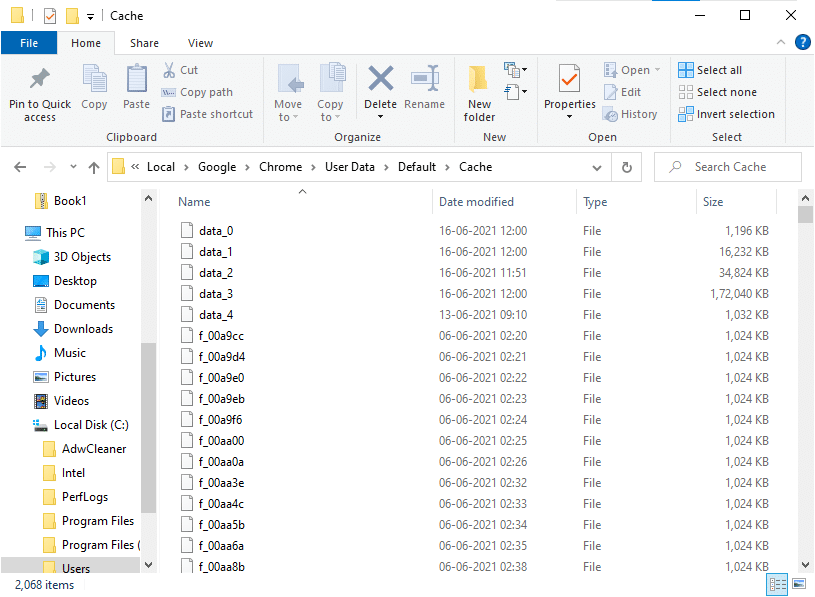 마지막으로 캐시를 클릭하고 그 안에 있는 임시 파일을 제거하십시오 | Windows 10에서 임시 파일을 삭제하는 방법