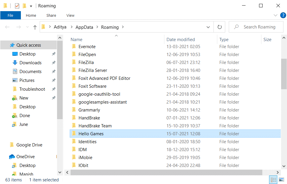 AppDataローミングフォルダのHelloGamesをダブルクリックします