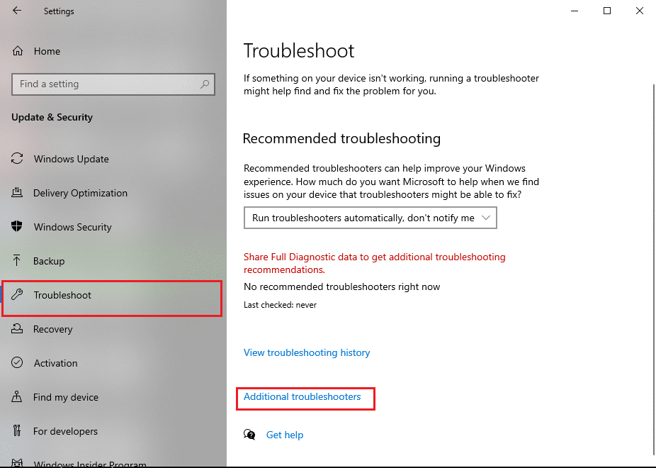 追加のトラブルシューティングをクリックします