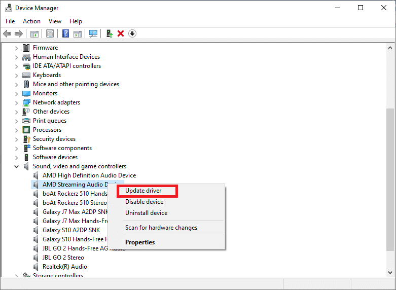 [ドライバーの更新]を選択します。