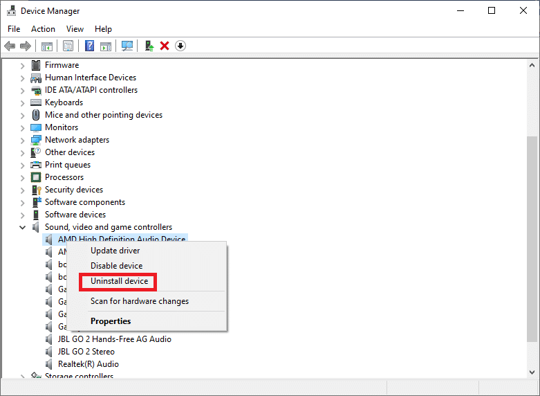 [デバイスのアンインストール]を選択します|修正：ボリュームミキサーが開かない