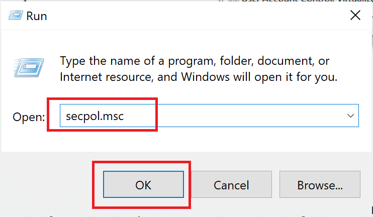 Diyalog kutusuna secpol.msc yazın, ardından Yerel Güvenlik Politikasını başlatmak için Tamam'a basın