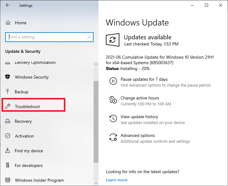. Sol kenar çubuğunda, Sorun Gider'i seçin.