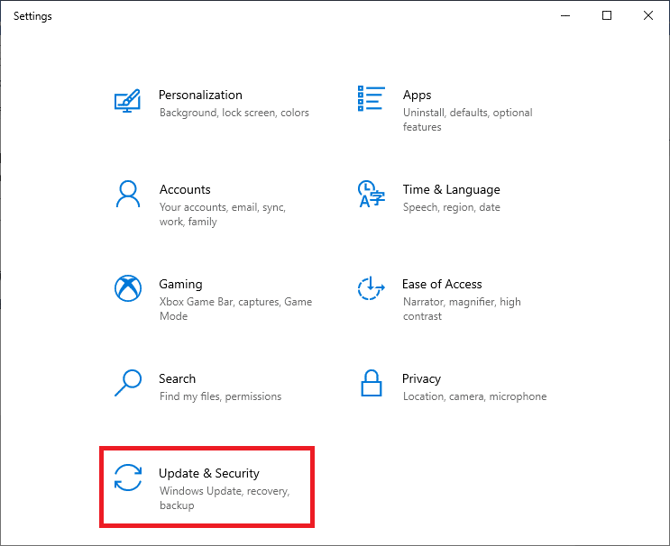 . Güncelleme ve Güvenlik seçeneğini seçin.