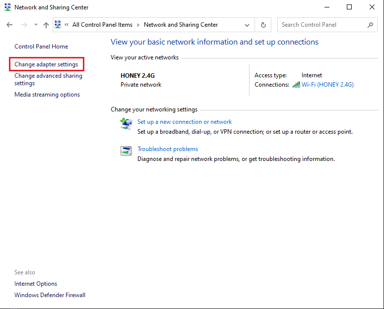 Soldaki panelden Bağdaştırıcı ayarlarını değiştir bağlantısını seçin