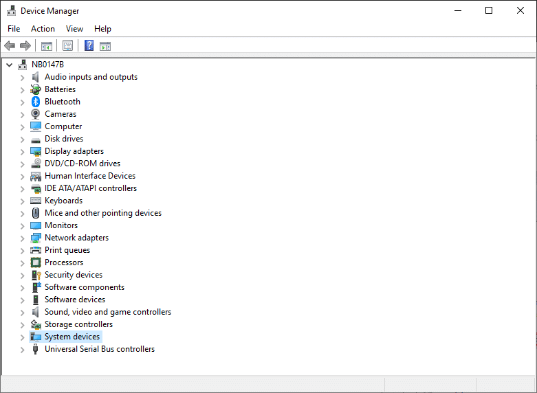 次に、[システムデバイス]を展開します