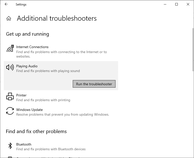 次に、[トラブルシューティングツールの実行]をクリックします|テレビに接続したときにWindows10でHDMIの音が出ない問題を修正