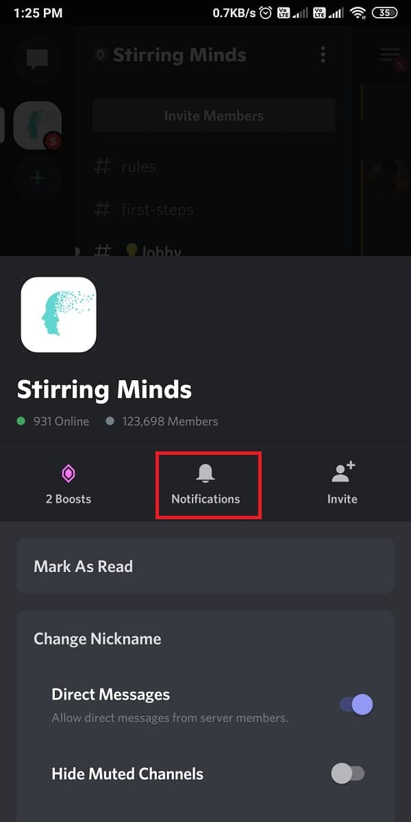 ベルアイコンをタップすると、通知設定が開きます