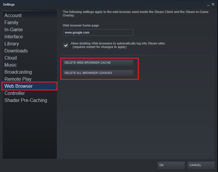 Web tarayıcı önbelleğini sil'e tıklayın ve tüm tarayıcı çerezlerini tek tek silin