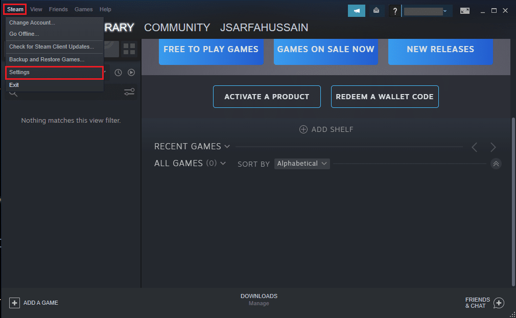 Açılır menüden Steam Ayarları'nı seçin. Steam mağazasının yüklenmemesini düzeltin
