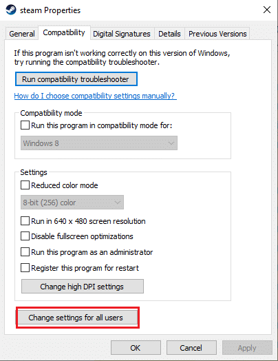En alttaki Tüm kullanıcılar için ayarları değiştir düğmesine tıklayın