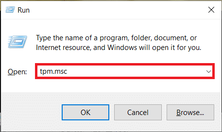 テキストフィールドにtpm.mscと入力し、[OK]ボタンをクリックします