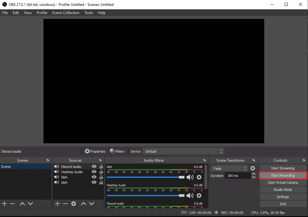 [コントロール]セクションの[記録の開始]をスリックします| Discordオーディオを録音する方法