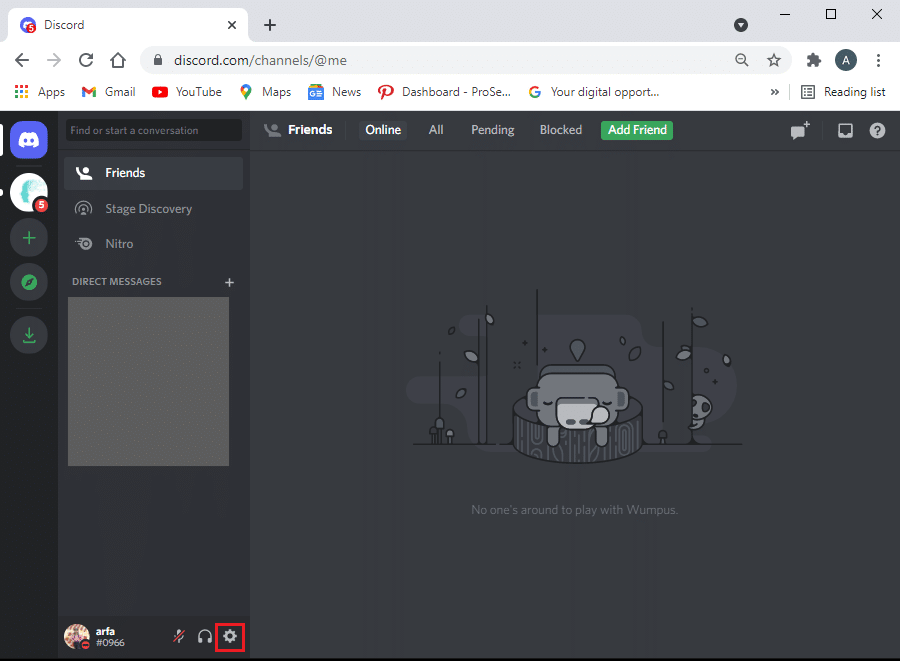 画面の左下隅に表示されている歯車のアイコンをクリックして、ユーザー設定に移動します。