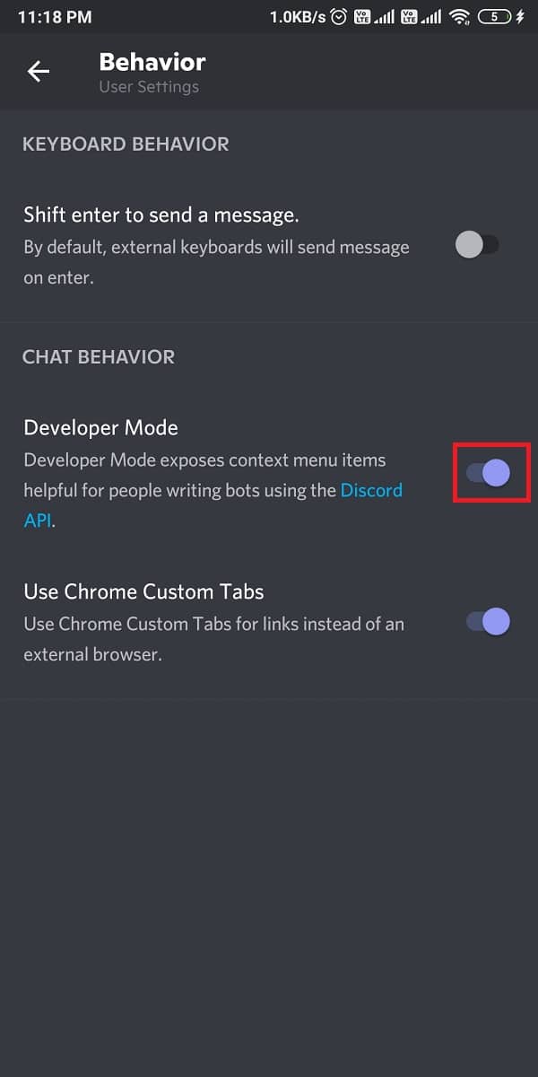 開発者モードオプションのトグルをオンにします。デスクトップまたはモバイルのDiscordでユーザーを報告する方法