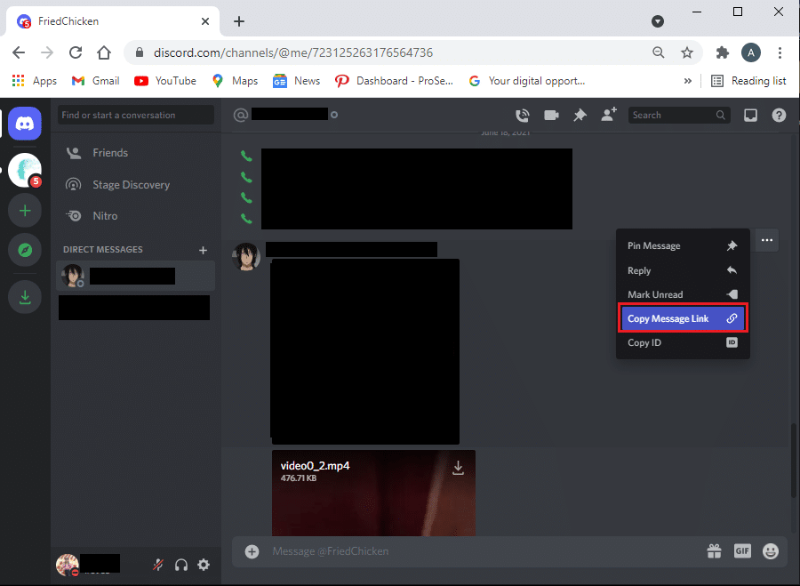 [メッセージのコピー]リンクを選択し、同じメモ帳にメッセージリンクを貼り付けます。 Discordでユーザーを報告する方法