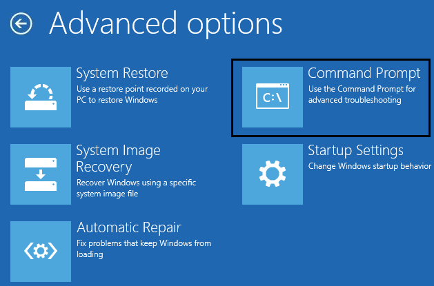 詳細オプションからのコマンドプロンプト| Windows10のBSODエラー0xc000021aを修正