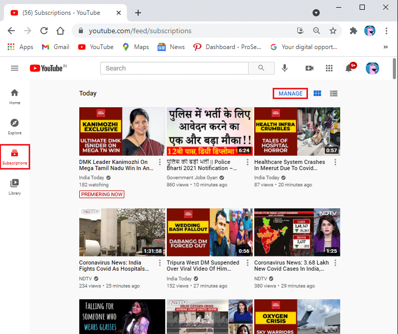 انتقل إلى "الاشتراكات" ثم MANAGE | كيفية إلغاء الاشتراك في قنوات YouTube الجماعية دفعة واحدة