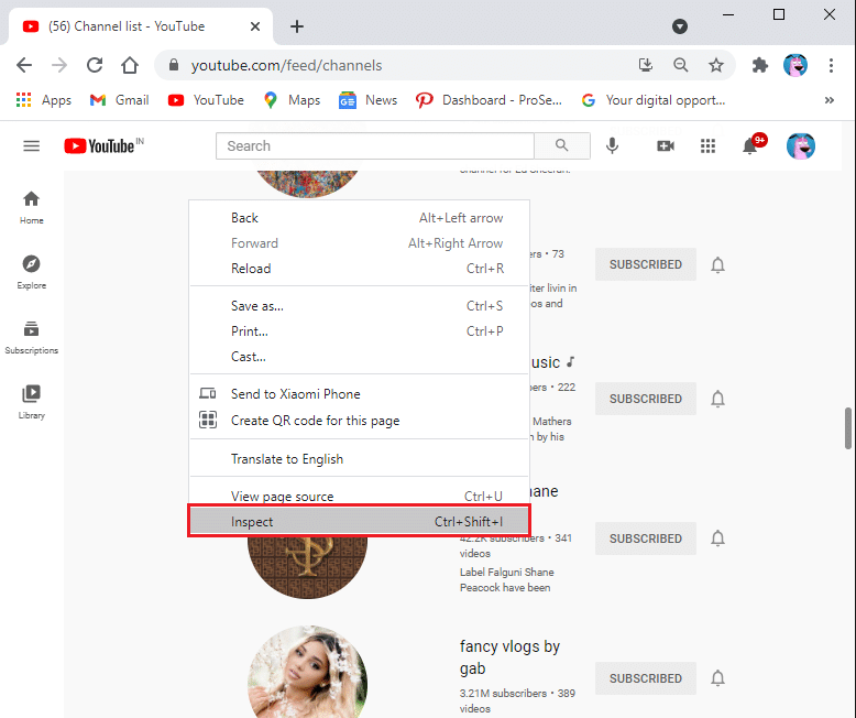 حدد خيار فحص (Q) | كيفية إلغاء الاشتراك في قنوات YouTube الجماعية دفعة واحدة