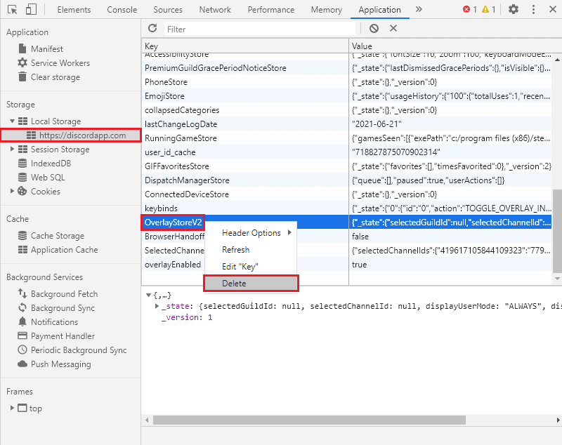 [削除]をクリックします。 Discordオーバーレイが機能しない問題を修正する方法