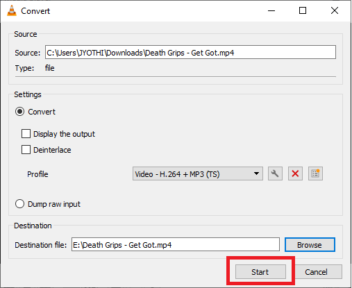 すべての変換が完了したら、[スタート]ボタンをクリックします。