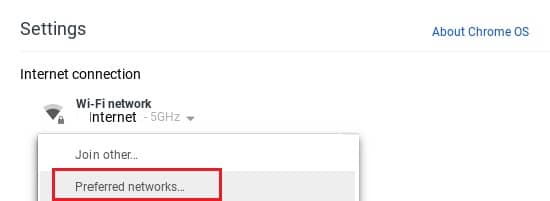 الشبكات المفضلة في Chromebook