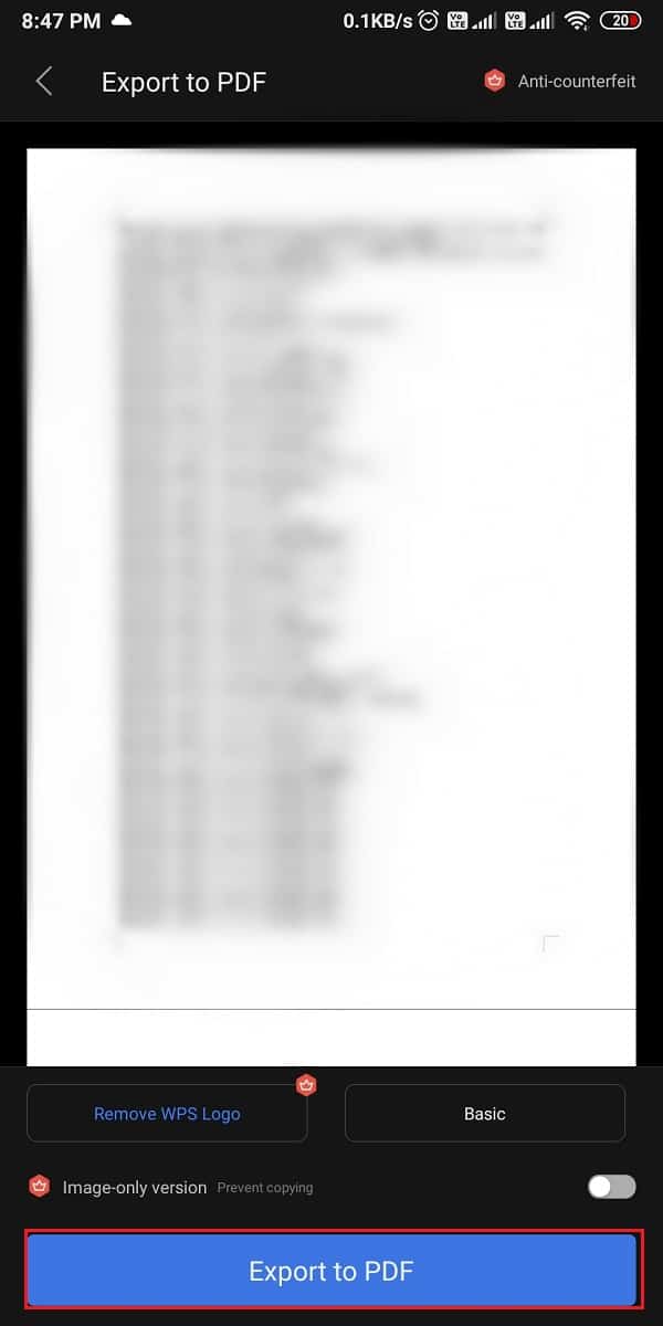 تحقق من معاينة لملف PDF الخاص بك وحدد تصدير إلى PDF من أسفل الشاشة