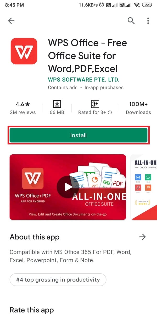 افتح متجر Google Play وقم بتثبيت WPS Office على جهازك | كيفية تصدير WhatsApp Chat بصيغة PDF
