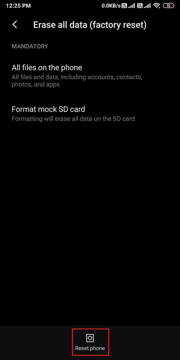 電話のリセットをタップします