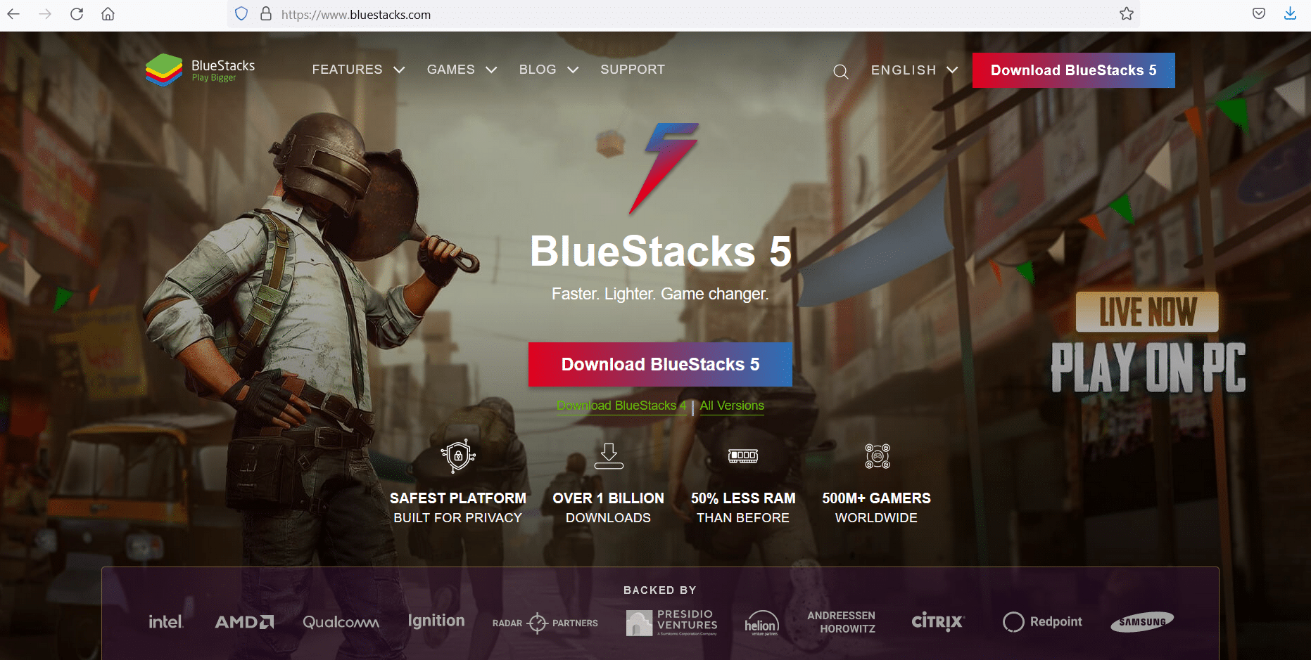 صفحة تنزيل Bluestacks