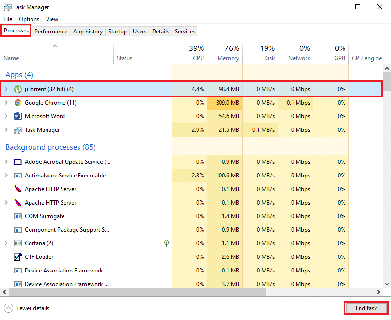 Kapatmak için ekranın altında görünen Görevi sonlandır seçeneğine tıklayın | Ping'inizi Düşürmenin Etkili Yolları (Yüksek Ping'i Düzeltin)