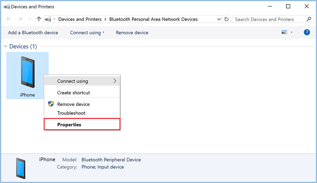 iOSデバイスを右クリックして、[プロパティ]を選択します