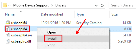 ドライバからusbaapl64.infまたはusbaapl.infファイルをインストールします