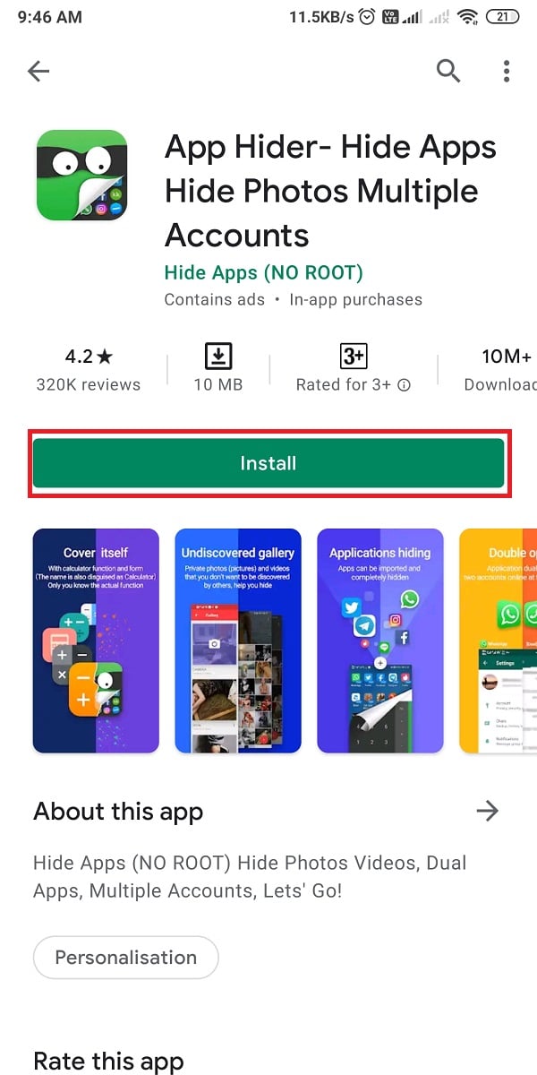 Google Playストアを開き、アプリハイダーをダウンロードします