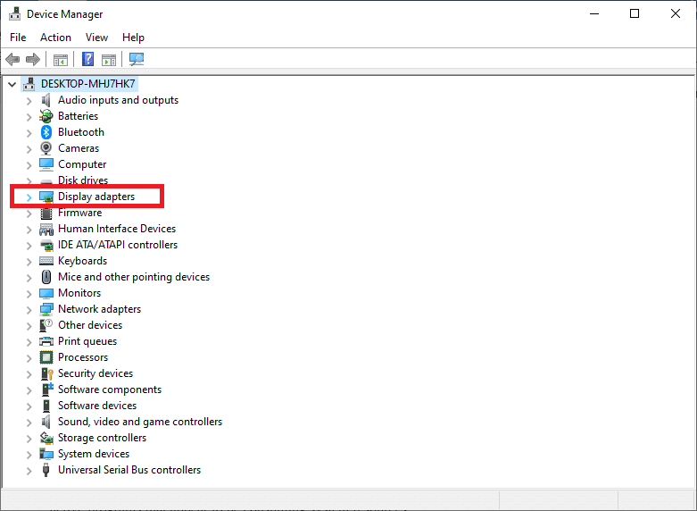 Aygıt yöneticisinde Görüntü bağdaştırıcılarına gidin ve yerleşik görüntü bağdaştırıcısını seçin.