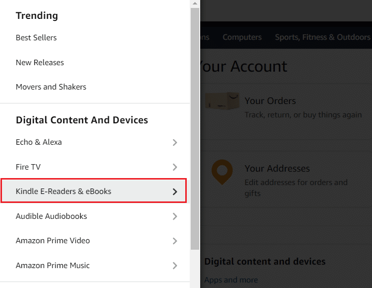 Kindle E-Okuyucular ve e-Kitaplar'a tıklayın