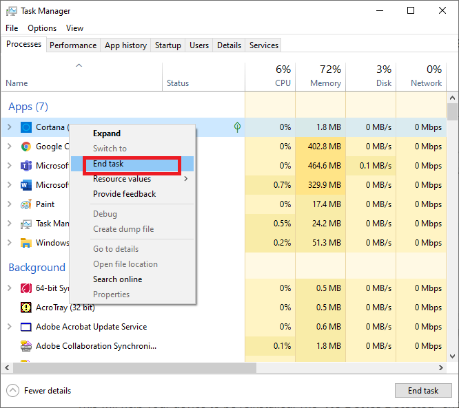 [タスクの終了]を選択します。デバイスを検出しないiCUEを修正する方法
