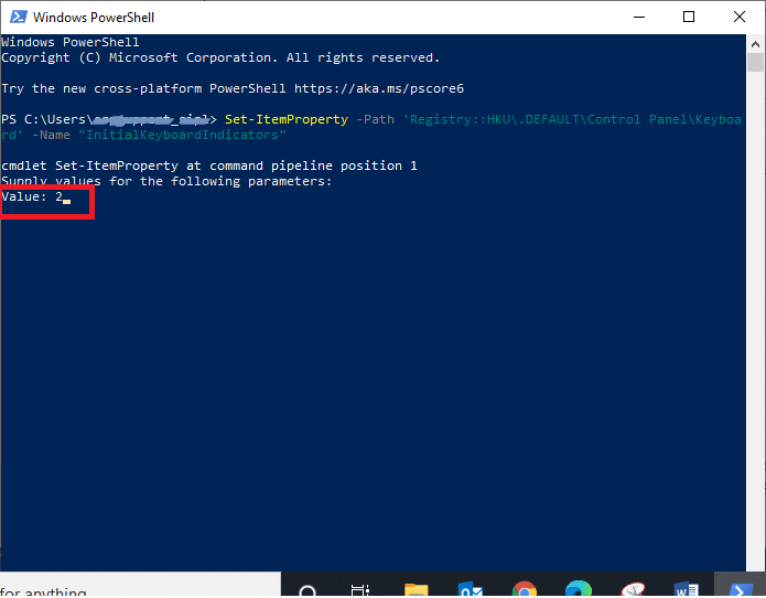 値を2に設定して、ラップトップのNumLockをオンにします。