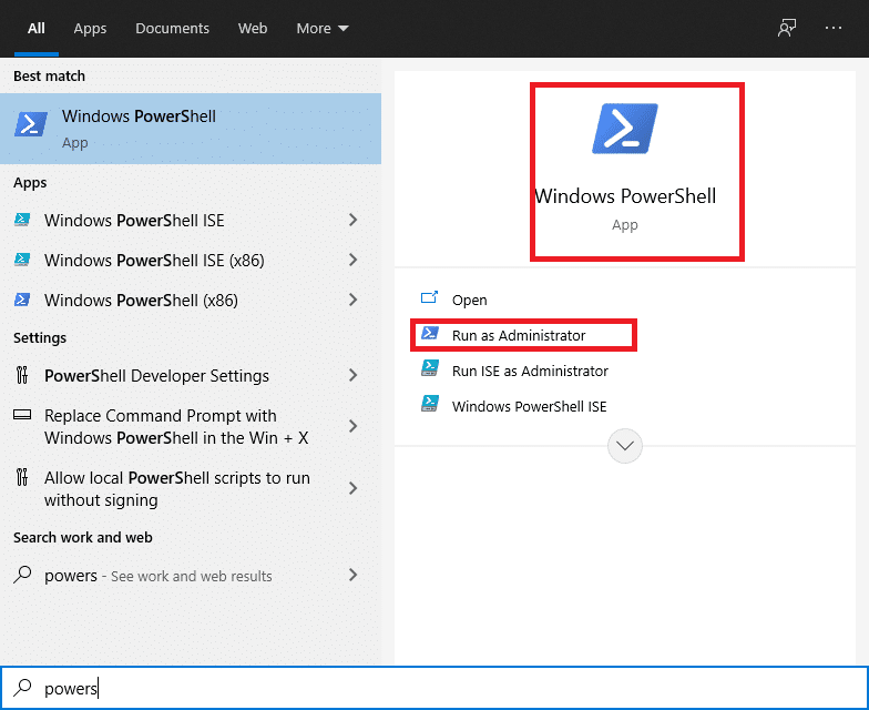 [Windows PowerShell]を選択してから、[管理者として実行]を選択します