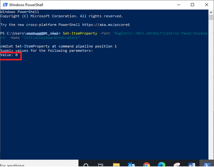 値を0に設定して、ラップトップのNumLockをオフにします。