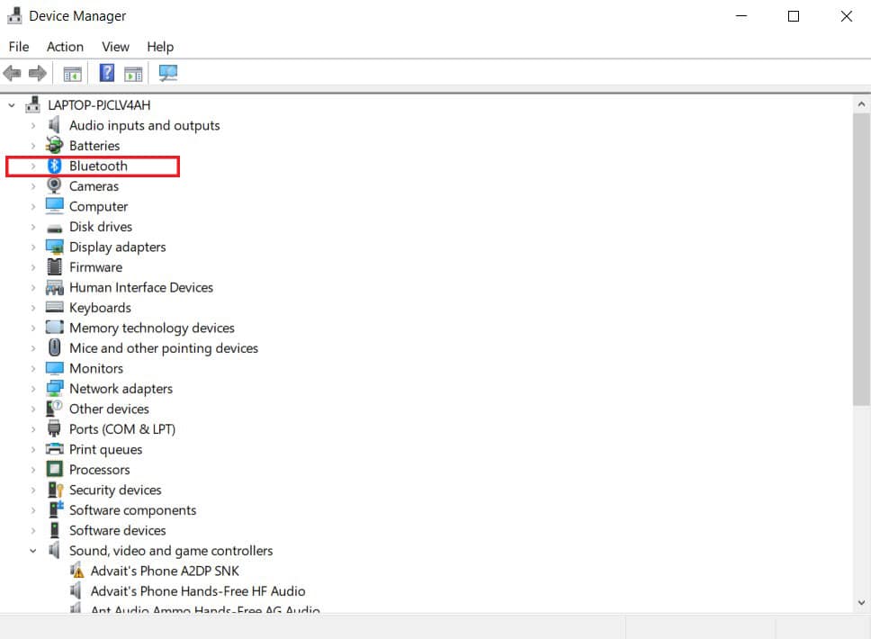 انقر فوق خيار Bluetooth