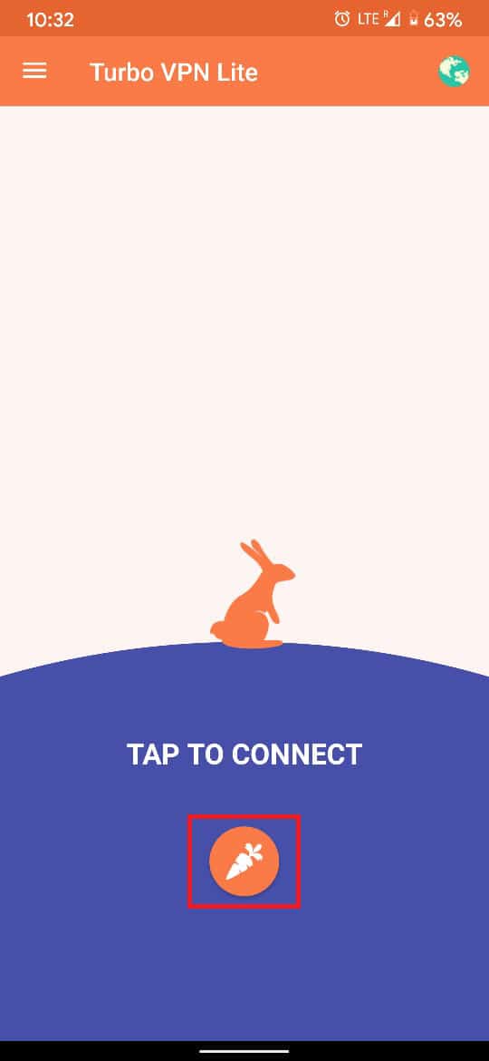 オレンジキャロットボタンをタップしてVPNに接続します