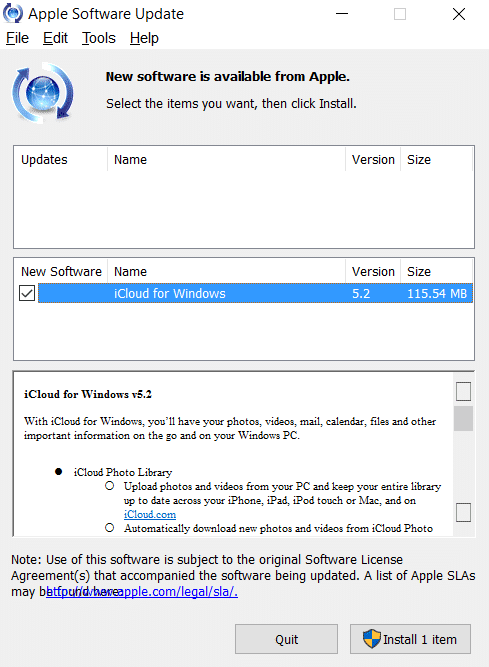 WindowsでiCloudを更新する