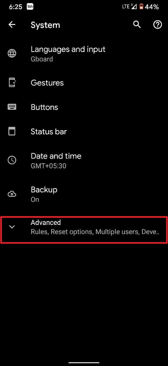 اضغط على "متقدم" للكشف عن جميع الخيارات