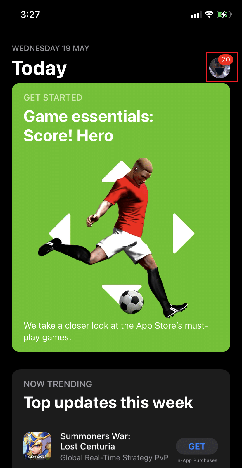 Sağ üst köşeden, Apple Kimliğinize karşılık gelen Profil resmine dokunun