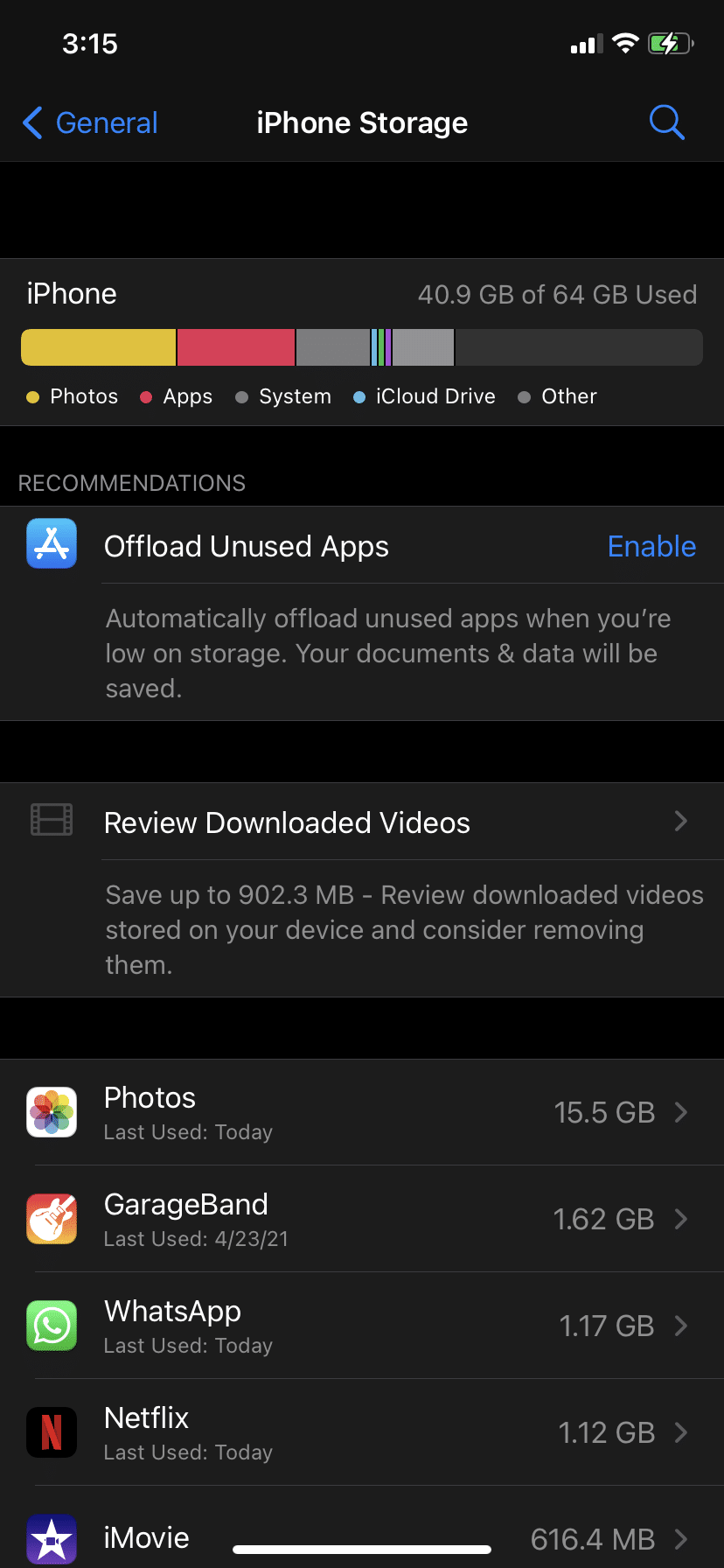 Yüklü tüm uygulamaların bir listesini ve tükettikleri depolama alanını görün