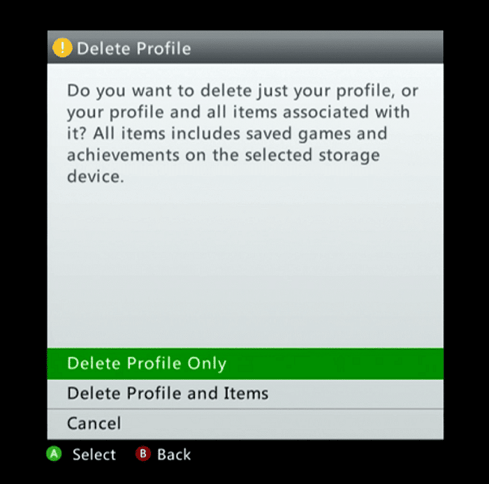 xboxプロファイルを削除する