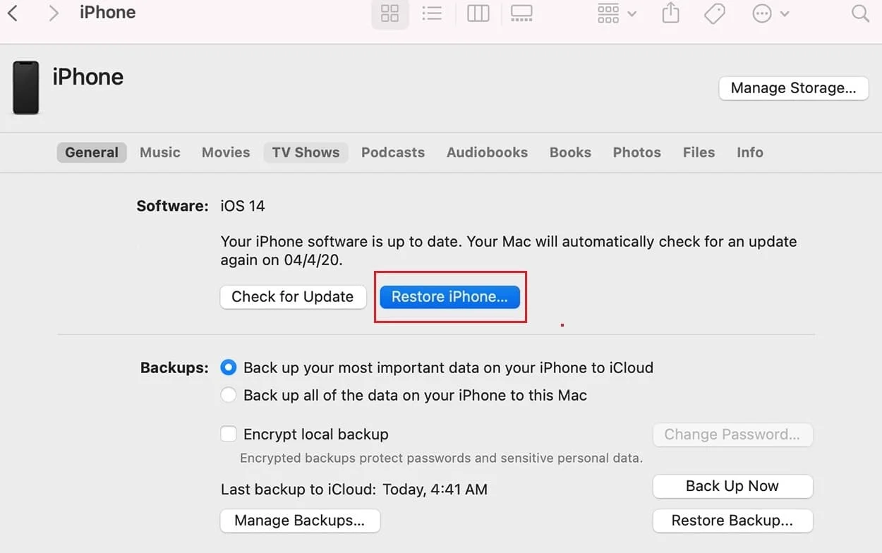 iTunes'dan Geri Yükle seçeneğine dokunun. iPhone prize takılıyken şarj olmuyor