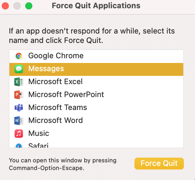 Görüntülenen listeden Mesajlar'ı seçin. Mac'te Çalışmayan Mesajları Düzeltin