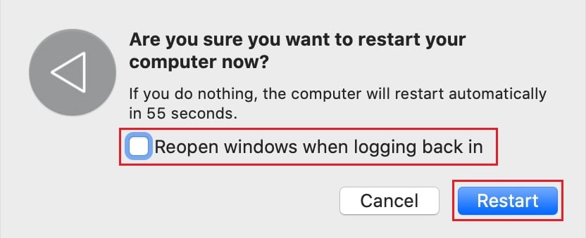 Mac'in yeniden başlatılmasını onaylayın